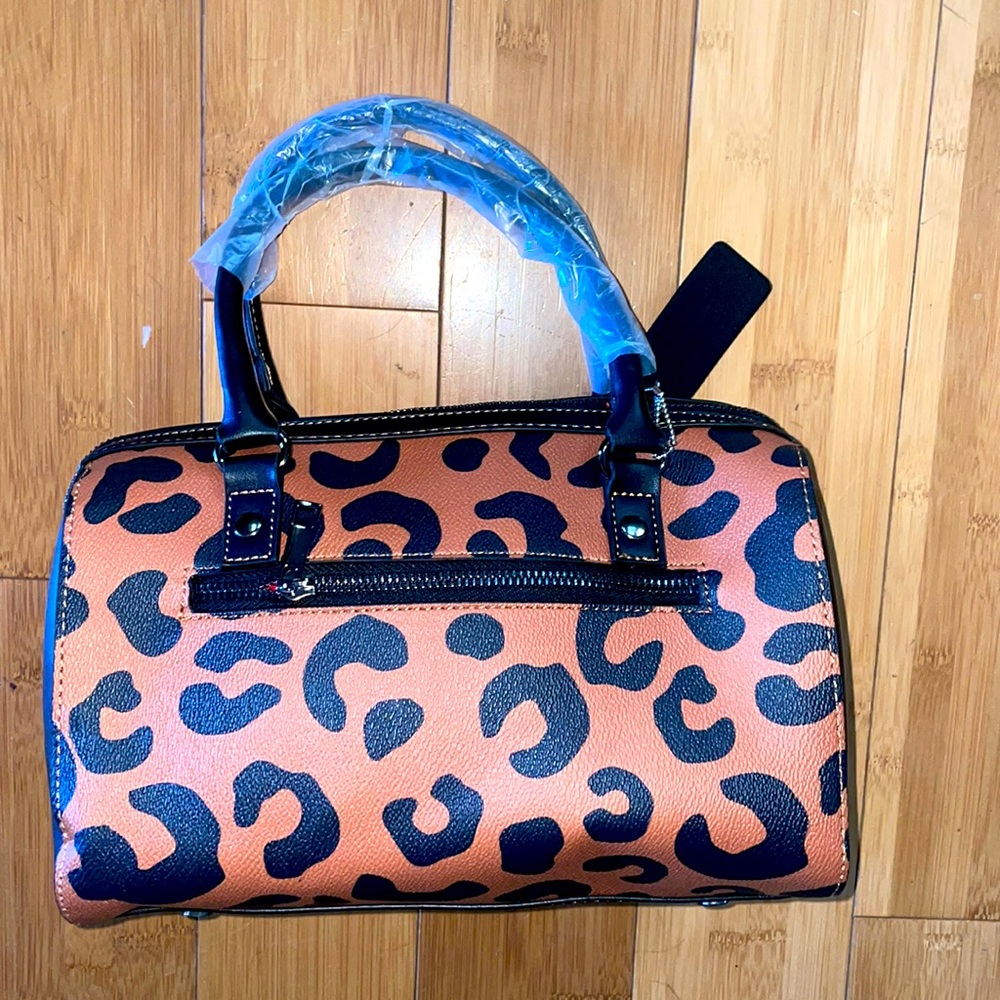 Leopard Print Barrel  Bag - Black and Tan